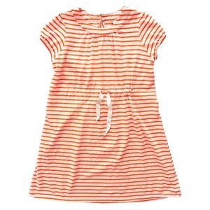 Mini Boden Striped Short Sleeve Waist Tie Dress Size 7-8 Neon Orange